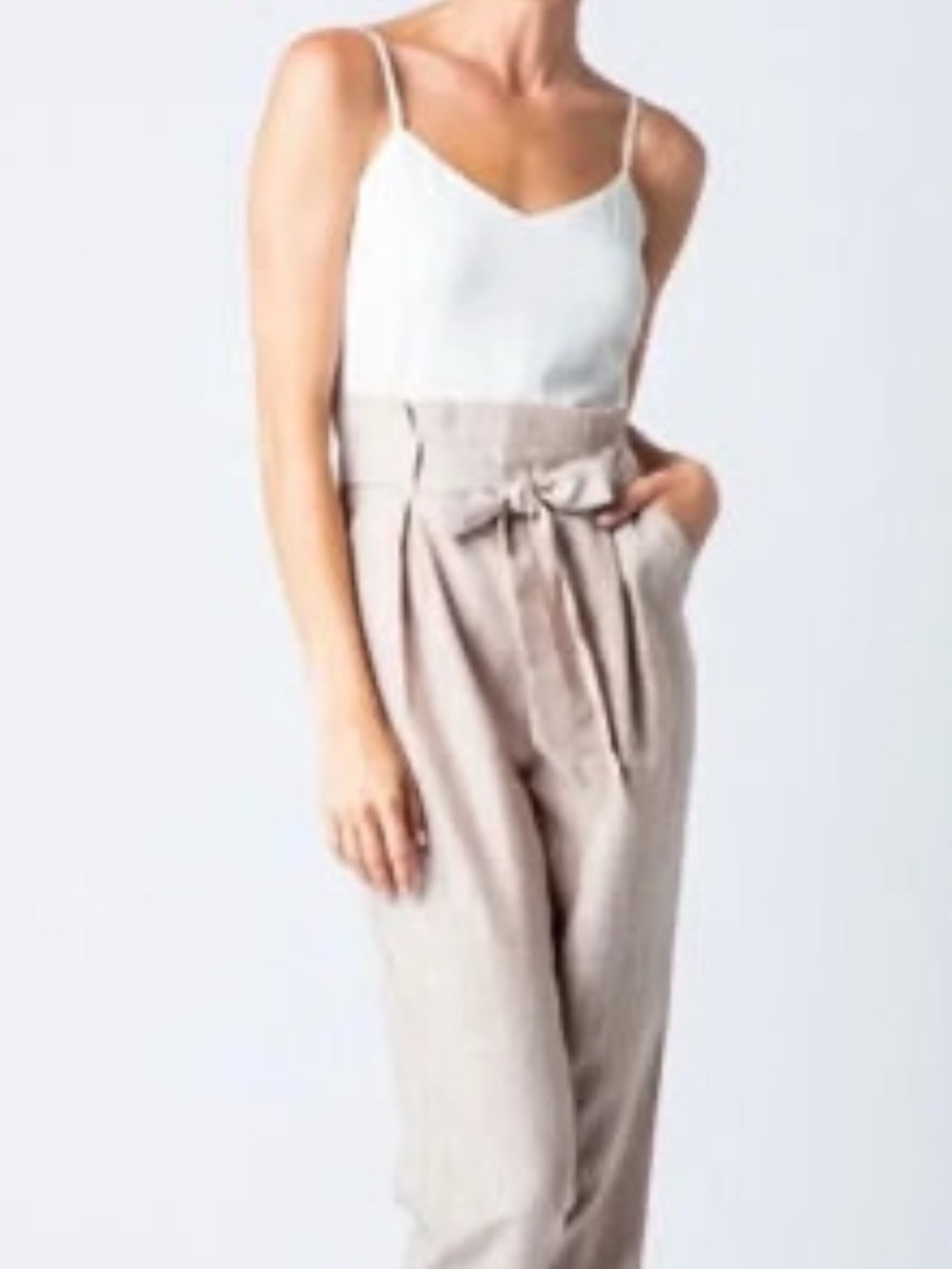 🌺NWOT-&MERCI High-Waist Paperbag Straight Leg Jumpsuit